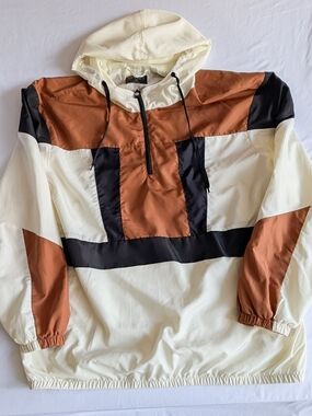 G Net Brown Black Cream Colorblock Windbreaker 2xl 1/4 Zip Pockets Hooded